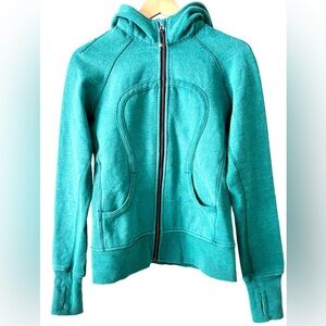 Lululemon Scuba Hoodie 1.0 Teal Green “Om Your Happy” Size 8 Rare Vintage